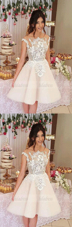 Appliques Tulle Party Dress, Sheer Back Short Homecoming Dress, Elegant Prom Dress