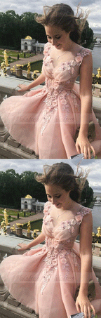 Elegant Homecoming Dresses,Pink Prom Dresses,Flower Prom Dress,Cute Party Dresses,Semi Formal Dresses