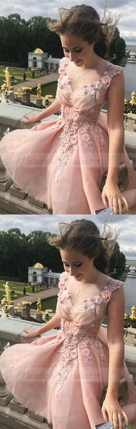 cute party dresses Pink Tulle Long A-Line Prom Dress, Cute Pink Evening Party Dress main image 1
