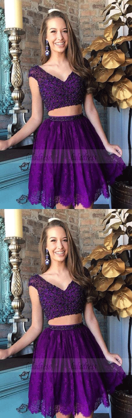 Two Piece Lace Homecoming Dress