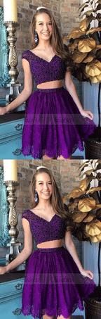 Two Piece Lace Homecoming Dress