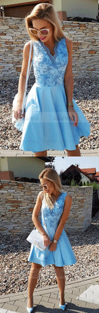 V-Neck Short Prom Dresses,Satin Graduation Dress,Homecoming Dress