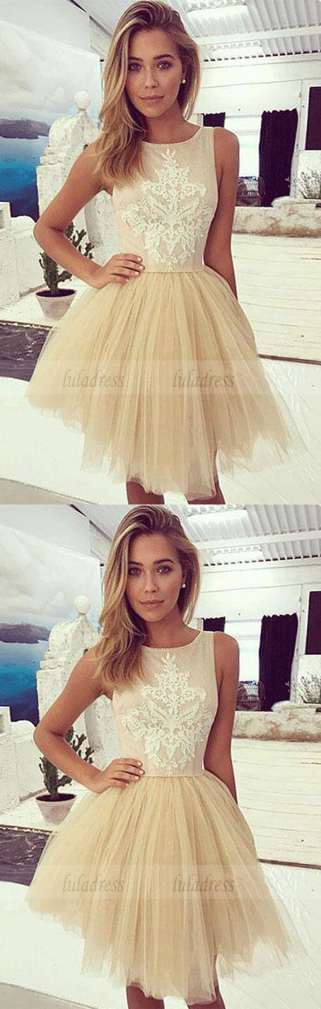 Tulle Homecoming Dress With Lace,Short Prom Dress