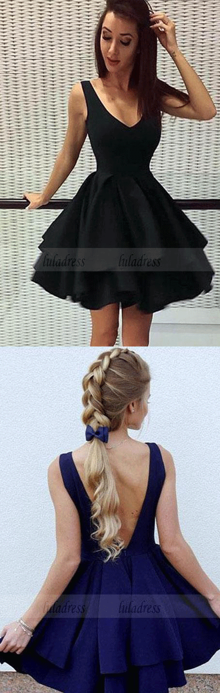 V-neck Homecoming Dress,Satin Homecoming Dresses