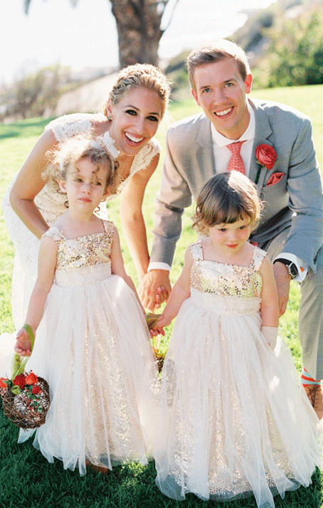 Sparkly A-line Gold Sequins Long Flower Girl Dress