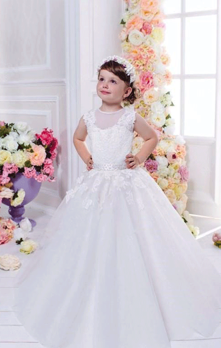 Cute Flower Girl Dress, Flower Girl Dresses for Weddings, Lace Applique Flower Girl Dress, Sleeveless Flower Girl Dress