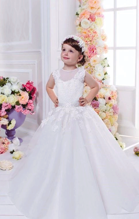 Cute Flower Girl Dress, Flower Girl Dresses for Weddings, Lace Applique Flower Girl Dress, Sleeveless Flower Girl Dress,BD98811