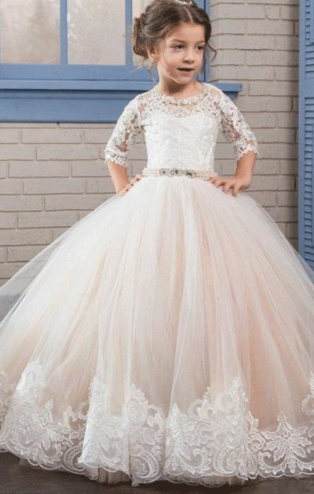 Tulle A line Long Sleeves Elegant Flower Girl Dress