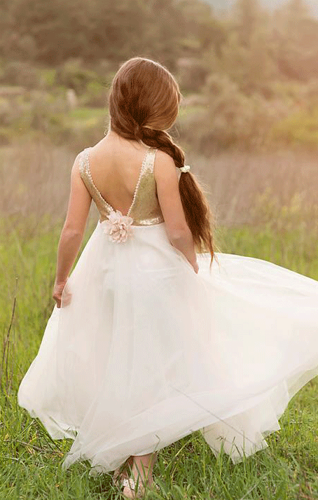 Gold Sequined Flower Girl Pageant Dresses
