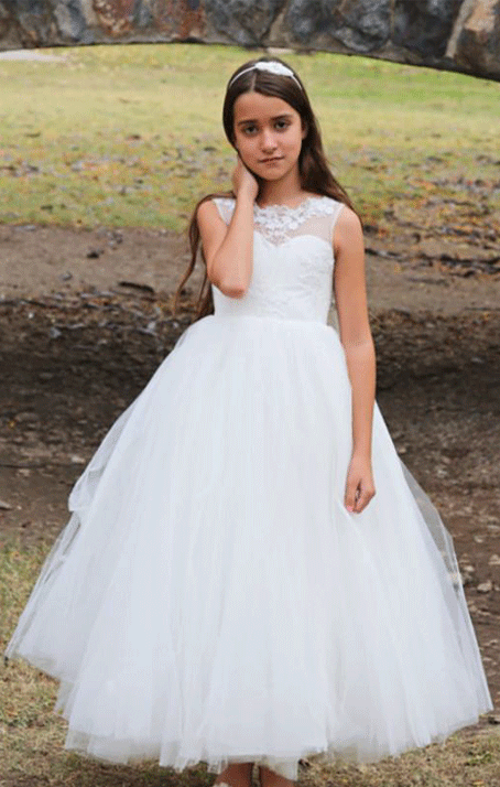 High Low V Back Lace tulle Wedding Flower Girl Dress