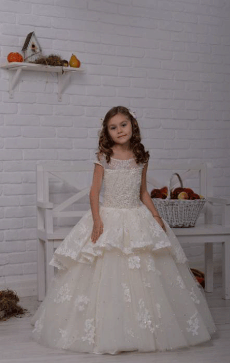 Flower girl dress,Princess Beads Lace Appliques Ball Gown Flower Girl Dresses Scoop Little Girl Birthday Party Gowns