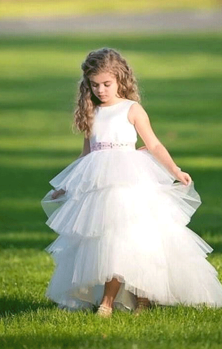 Satin and Tulle Flower girl dress with made to match rhinestone belt