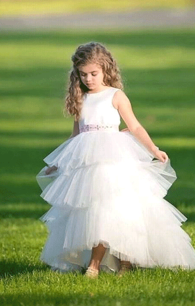 Satin and Tulle Flower girl dress with made to match rhinestone belt,BD98851