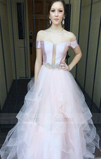 Long Prom Dress, Princess Off the Shoulder Pink Long Prom Dress