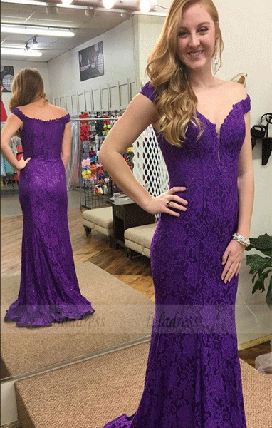 Charming Off the Shoulder Prom Dresses,Mermaid Purple Prom Dresses,BD99998