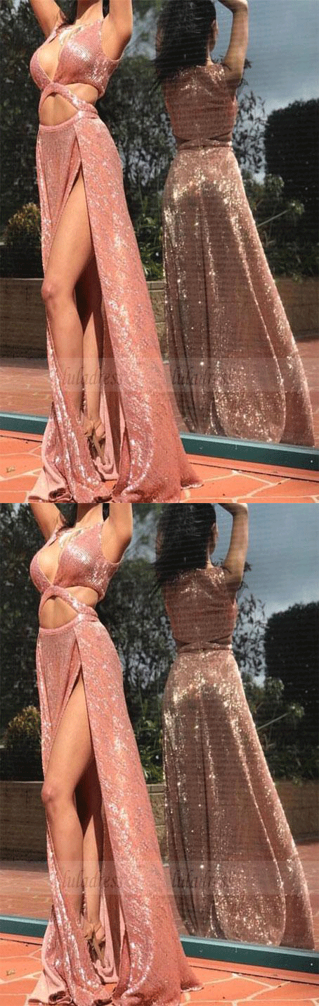 sexy rose gold shiny sequined prom party dresses - Pic Color / US0 sexy rose gold shiny sequined prom party dresses - Pic Color / US0
