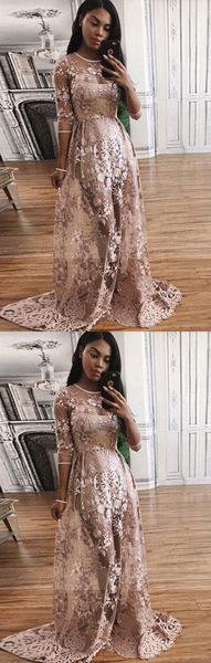 fashion prom party dresses with appliques, chic blush evening gowns with long sleeves for special occasion,BD98647