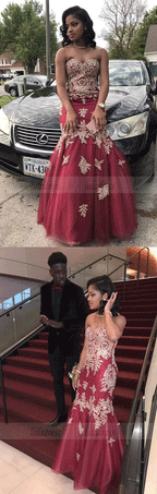 Mermaid Sweetheart Long Party Dress Beading Gold Appliques Black Girls Evening Gowns