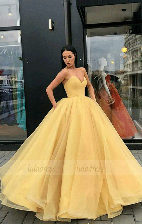 Yellow Gold Organza Ball Gowns Prom Dresses V-neck Corset Quinceanera Dresses,BD98061