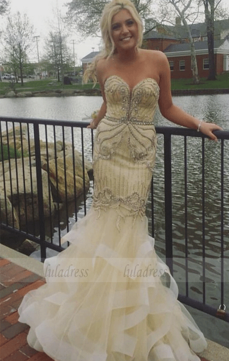 Prom Dresses Sweetheart Beading Tiered Mermaid,BD99971