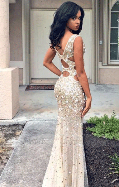 Beaded Prom Dress,Mermaid Prom Dress,Split Prom Dress,BD99970