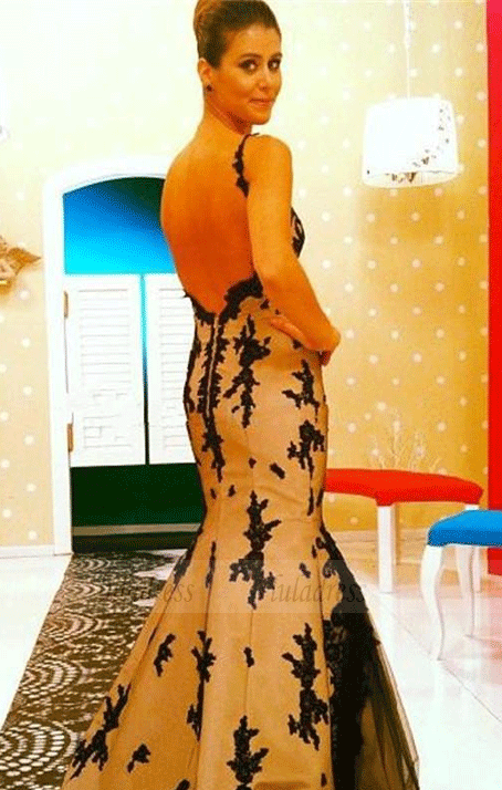 Elegant Spaghetti Straps Backless Mermaid Evening Dress