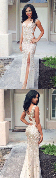 Beaded Prom Dress,Mermaid Prom Dress,Split Prom Dress,BD99970