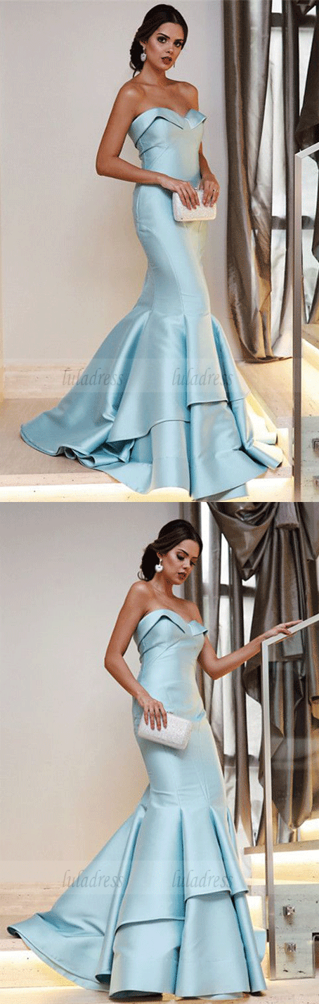 Sweetheart Bodice Corset Satin Prom Dresses Mermaid Evening Gowns