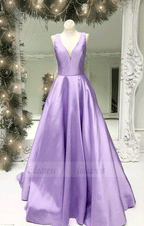 long prom dress,lavender prom dress,simply v neck prom dress