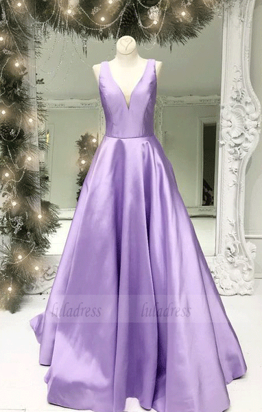 long prom dress,lavender prom dress,simply v neck prom dress,BW97194