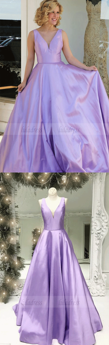 long prom dress,lavender prom dress,simply v neck prom dress