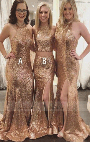 Sparkly Shinning Mermaid Sweep Train Side Split Sequined Bridesmaid Dresses,BW97195