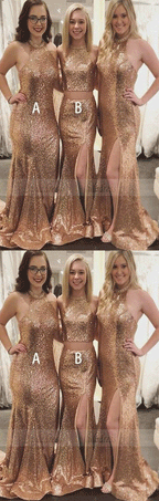 Sparkly Shinning Mermaid Sweep Train Side Split Sequined Bridesmaid Dresses
