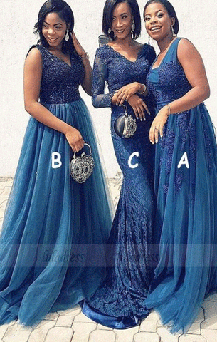 Mismatched Long Modest Bridesmaid Dresses with Appliques Beading,BW97197
