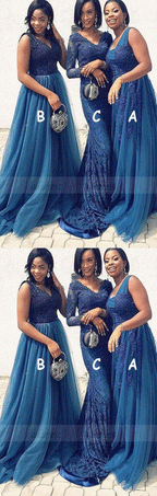 Mismatched Long Modest Bridesmaid Dresses with Appliques Beading