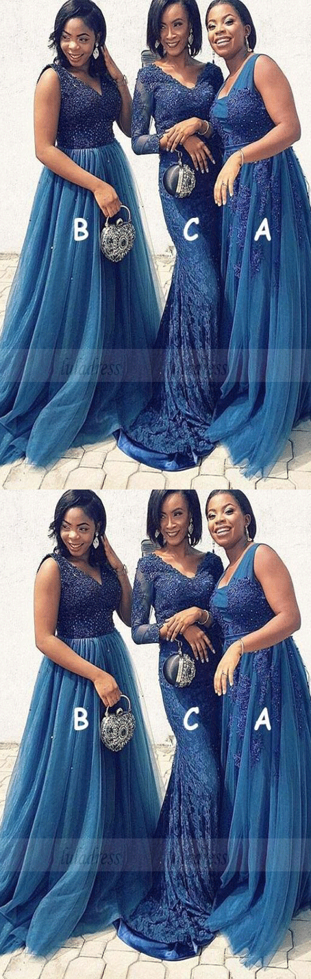 Mismatched Long Modest Bridesmaid Dresses with Appliques Beading