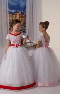 Long Ball Gown Flower Girl Short Sleeves Sashes Lace Dress, BW97739