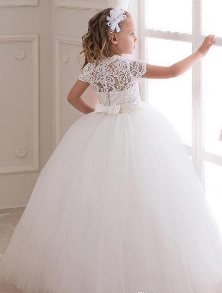 Short Sleeve Flower Girl Dress, Kids Prom Dress, Lace Flower Girl Dress, Flower Girl Dresses,BD98849