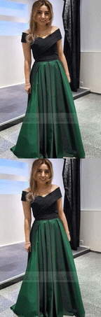 Long Prom Dresses, Satin Prom Dresses Off-the-shoulder, A-line Prom Dresses