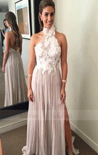 A line Appliques Chiffon Prom Dresses, Evening Dresses