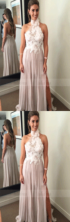 A line Appliques Chiffon Prom Dresses, Evening Dresses