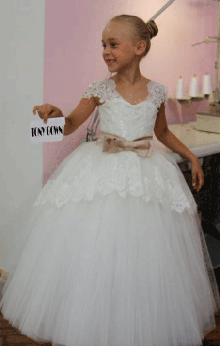 Flower Girl Dress, Beautiful White Lace Appliques Bow Belt Tulle Flower Girl Dress Pageant Dresses For Girls Glitz