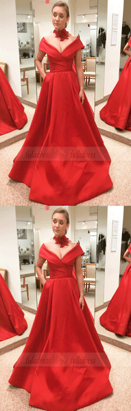 Off the Shoulder Red Prom Dresses with Pockets,Red Quinceanera Dress for Junior,BD99924