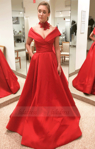 Off the Shoulder Red Prom Dresses with Pockets,Red Quinceanera Dress for Junior,BD99924