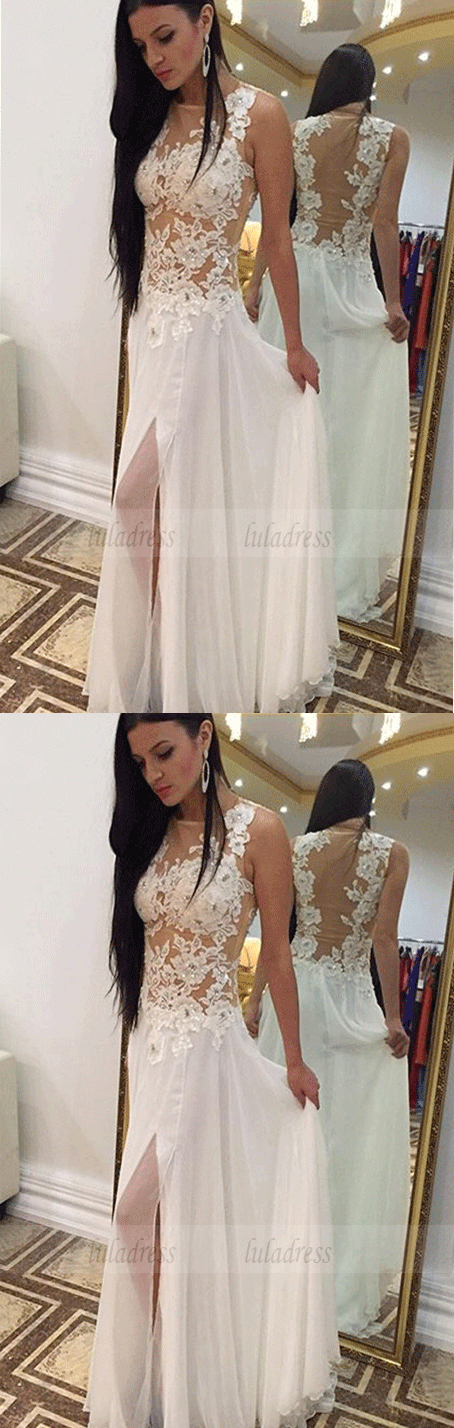 Applique Prom Dress,Long Prom Dress,Chiffon Prom Dress, Full Back Prom Dress