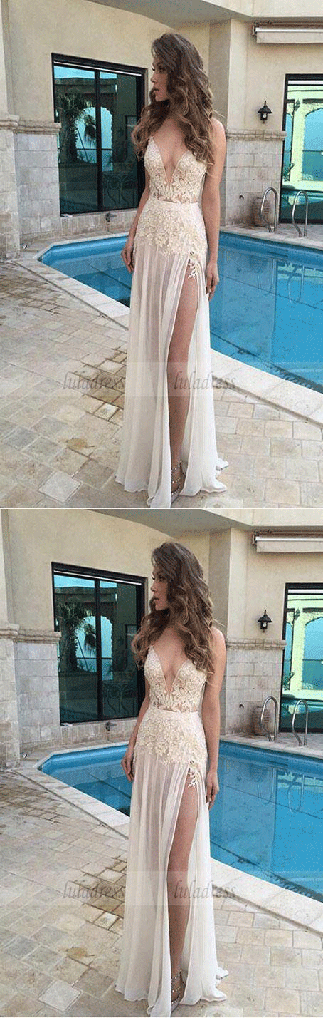 Lace Prom Dress,White Prom Gown,Slit Prom Gowns,Elegant Evening Dress luladress Lace Prom Dress,White Prom Gown,Slit Prom Gowns,Elegant Evening Dress luladress