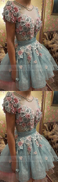 Cute 3D flowers short prom dress, homecoming dress,BD98259