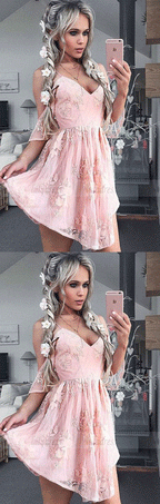 Homecoming Dresses,Lace Homecoming Gowns,Short Prom Gown