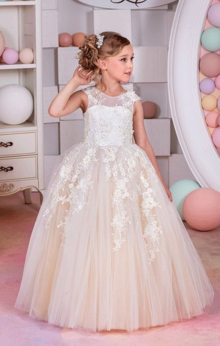 Lace Flower Girl Dresses for Weddings Tulle Ball Gowns Baby Girl Communion Dresses,BD98827