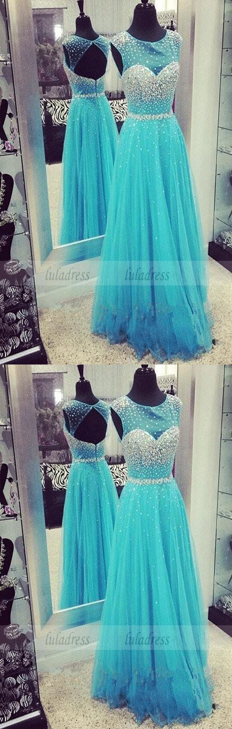 Sequins Evening Gown,Open Backs Evening Dress,Tulle Prom Dresses